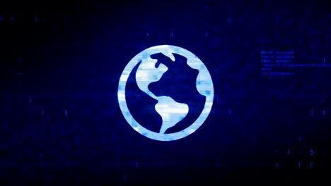Globe, online, world, Map Earth Symbol Digital Pixel Noise Error Animation.