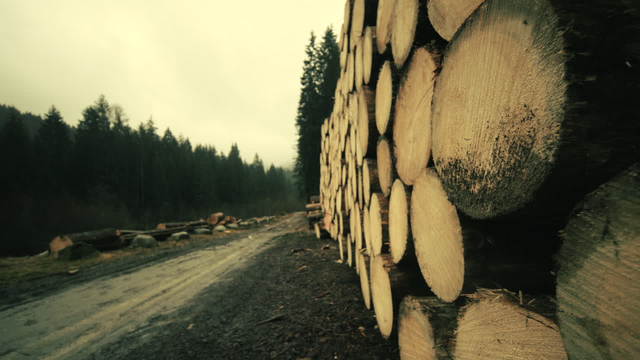 Stacked Logs in Forest