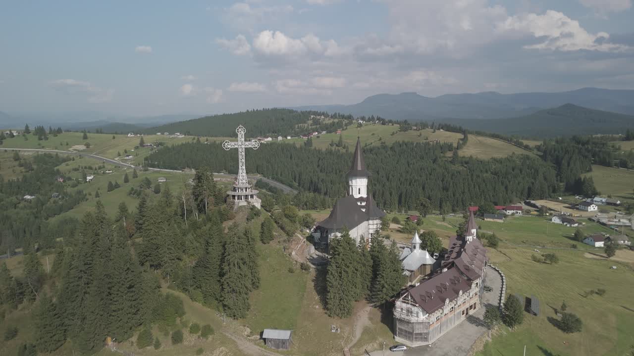 Shoot in Rumania, in Mănăstirea Piatra Tăieturii with drone dji Mini 4 pro in 4k D-Cinelike. Descending movement