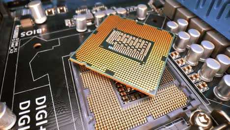 close-up of cpu chip computer central processor. modern computer technology concept.