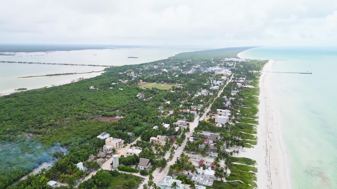 Beautiful aerial view of Cuyo, Yucatán, showing lush green landscapes and beaches