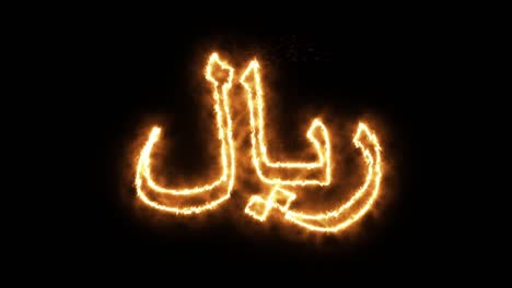 rial symbol of burning flame. iranian rial symbol made from fire flame. flaming burn font or bonfire alphabet text with sizzling fiery shining heat effect. 3d rendering.