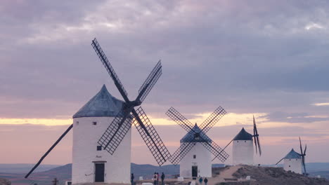 Windmills-In-Consuegra,-Castilla-La-Mancha-During-Sunset