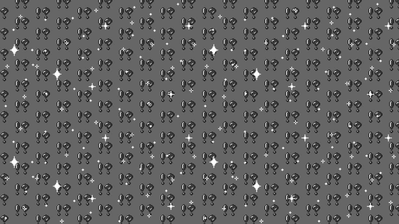 Pixel Art Pattern with Exclamation Marks, Question Marks, and Sparkles