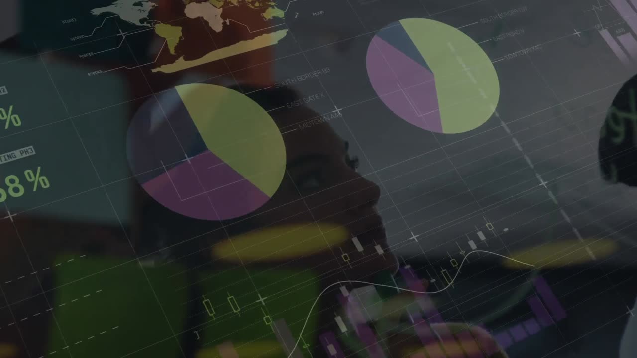 tablero tecnológico rodeado de animación de gente de negocios