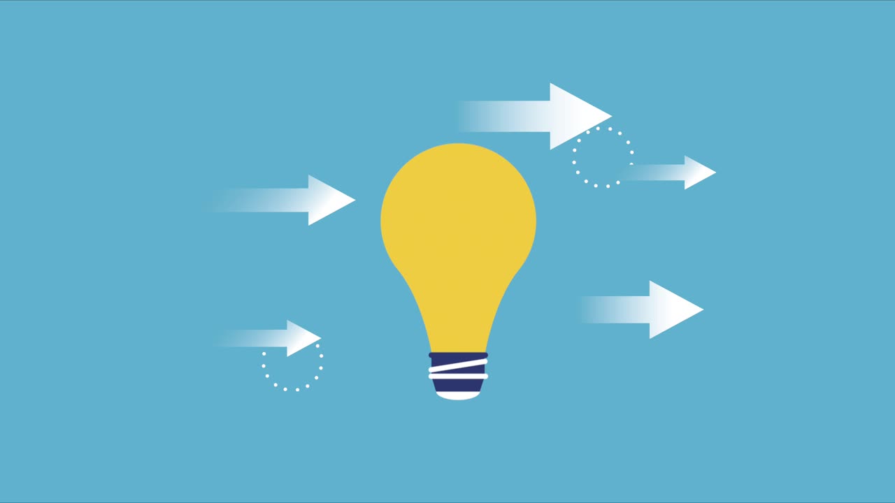 idea de luz de bombilla con animación de flechas
