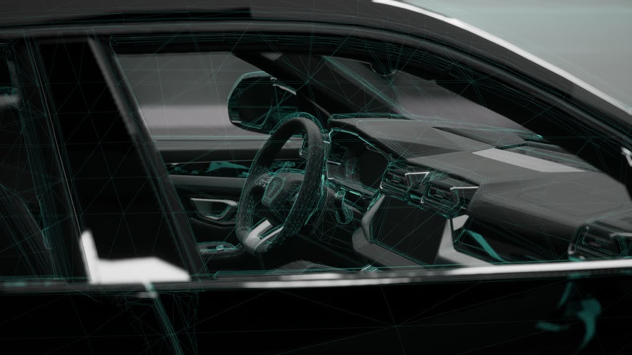 Progetto Digitale Wireframe Degli Interni E Del Cruscotto Di Un'auto Di Lusso
