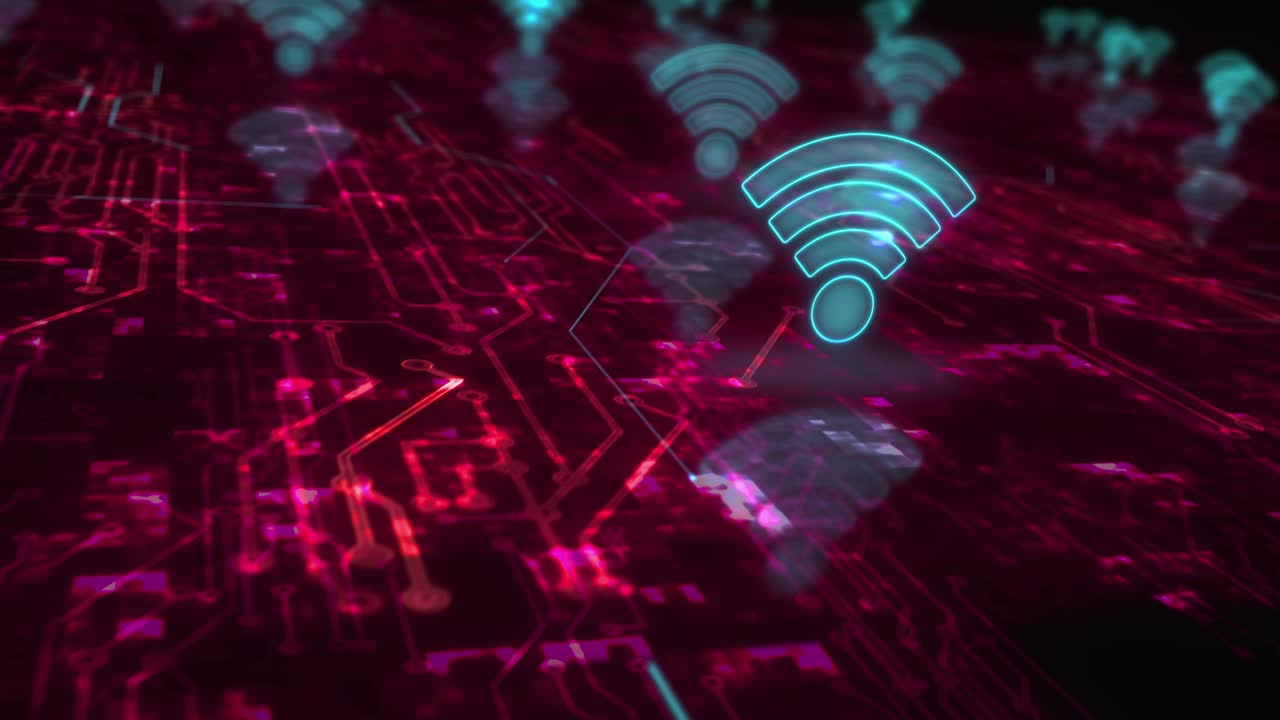 los símbolos de comunicación de la red móvil wi-fi son un concepto cibernético de bucle.