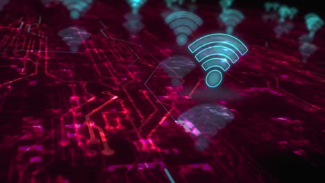 los símbolos de comunicación de la red móvil wi-fi son un concepto cibernético de bucle.