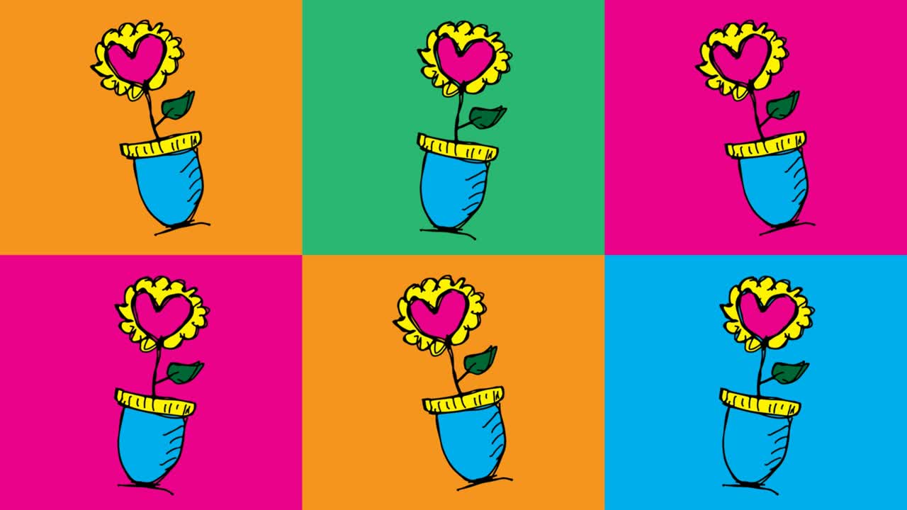 niños dibujando arte pop fondo sin costuras con el tema del amor de la flor