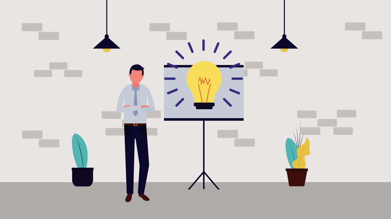 businessman with paperboard and bulb avatar character