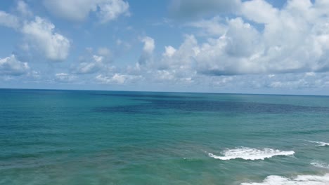 landscape of the sea and the sky and pulling out to reveal the beach front with palms