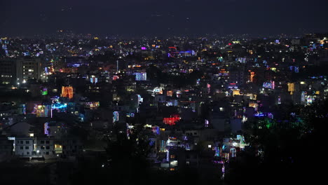 the beautiful colored lights in the city of kathmandu during the diwali festival