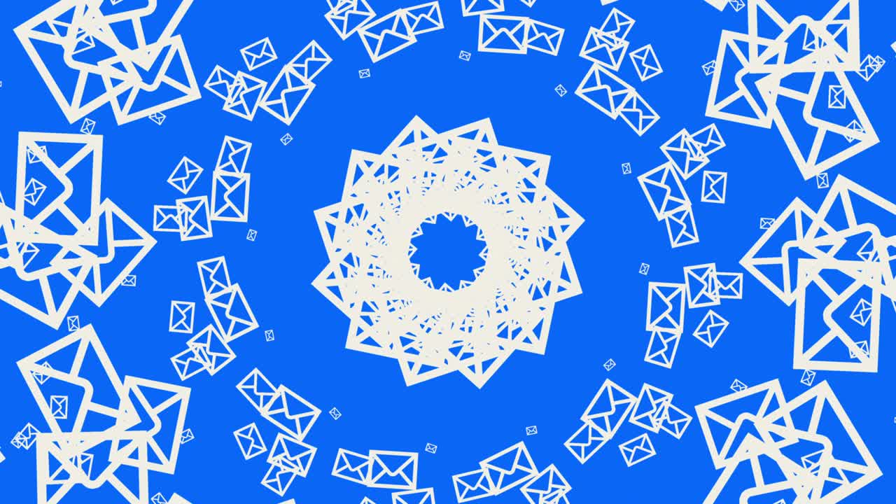 Rotating envelopes on background in blue