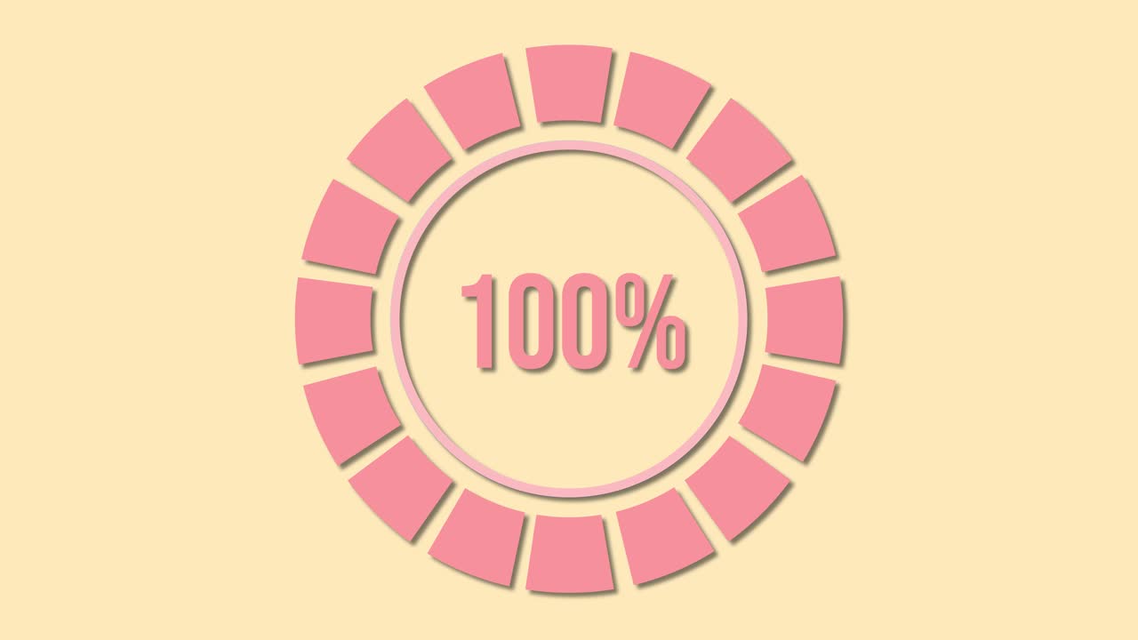 Circular progress bar animation with percentage increments, transitioning smoothly from 16% to 100% on a yellow background