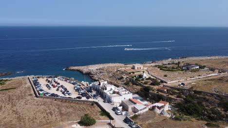 Aerial-View-Of-Cala-Port'Alga-In-Bari,-Italy-With-Boats-Cruising-On-The-Adriatic-Sea-On-A-Sunny-Day