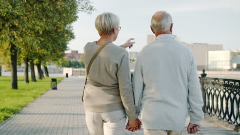 older couple walking in the park