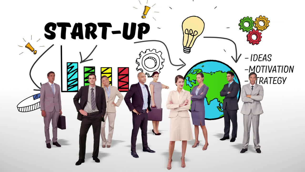 equipo de negocios de pie contra la tormenta de ideas