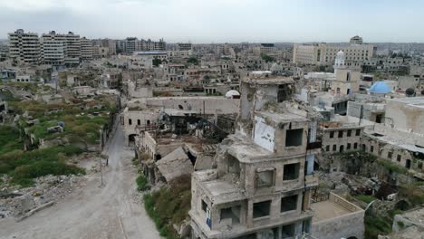 aleppo under the sunlight. we can see the ruins of the syrian city all over the horizon - aerial view with a drone 4k