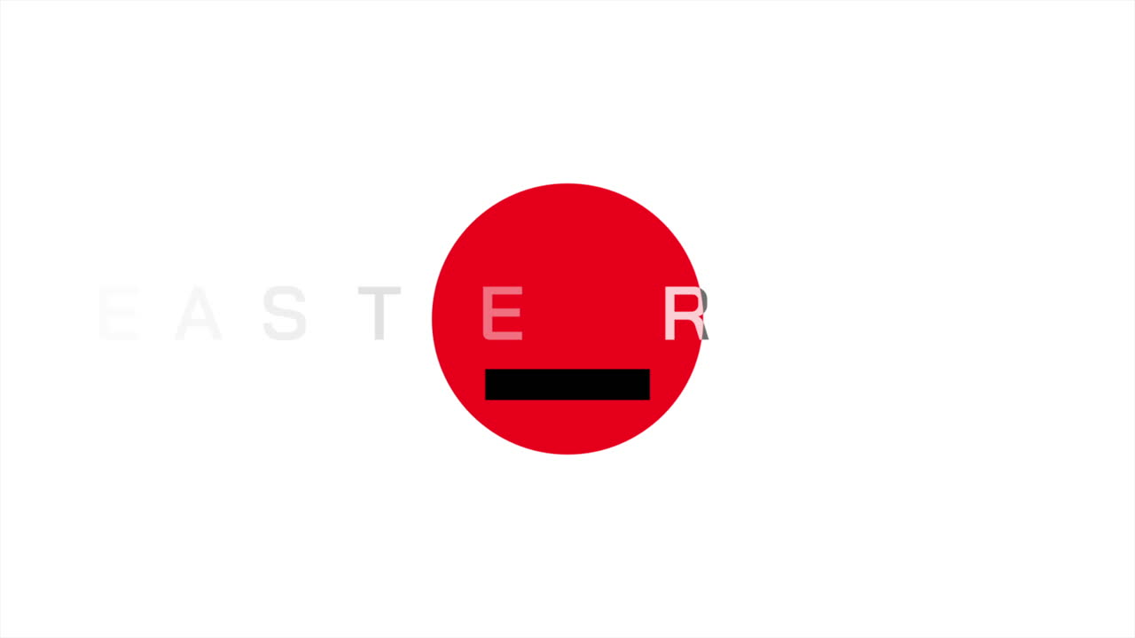 Happy Easter red circle logo with white text and black outline