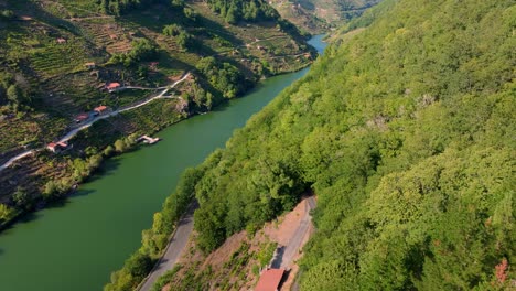 belesar village with terraces in ribeira sacra, lugo, galicia, spain