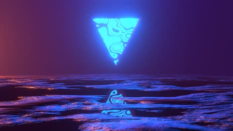 4k efecto de neón de energía abstracto triángulo en el espacio. túnel de campo de fuerza de energía en el espacio exterior. paisaje mágico vj bucle