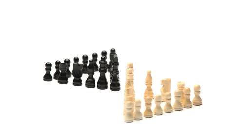 Weiße-Schachfiguren-Stehen-Schwarzen-Schachfiguren-Gegenüber