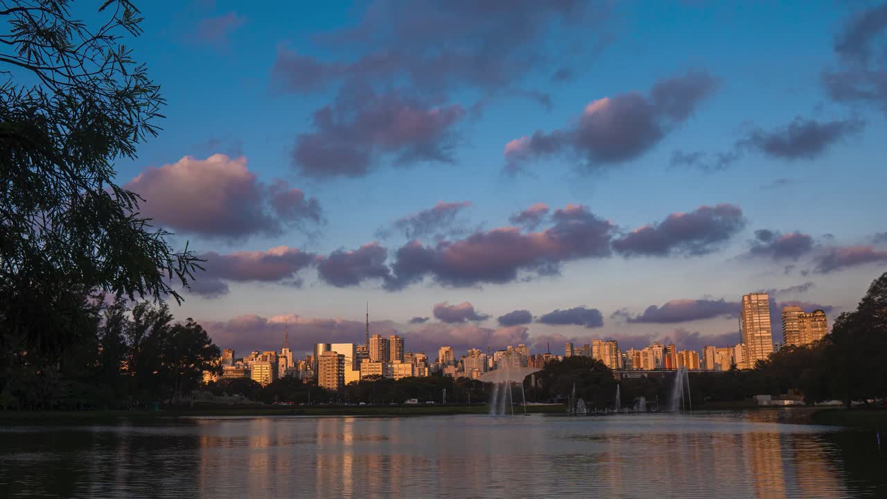 timelapse de la hora dorada de la naturaleza en el parque ibirapuera