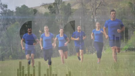 animation of data processing over group of men and women running