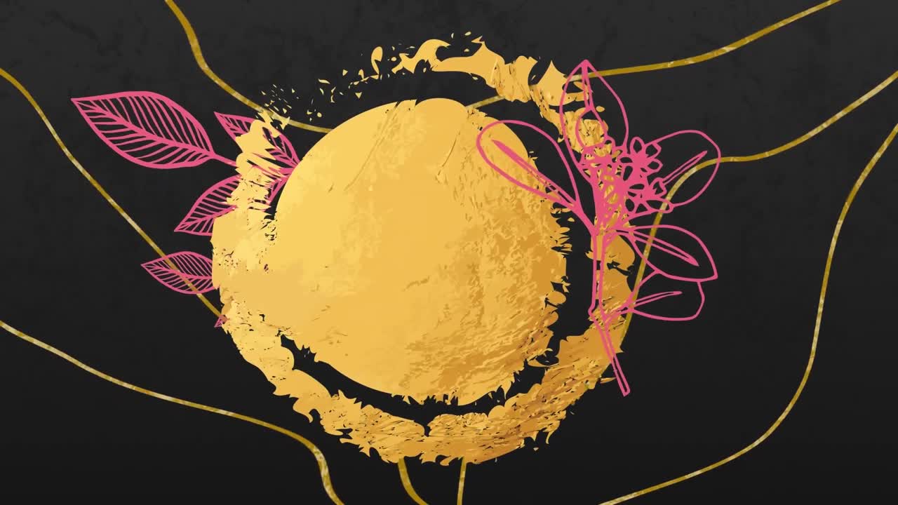 검은색 배경 위에 움직이는 모양과 선의 애니메이션