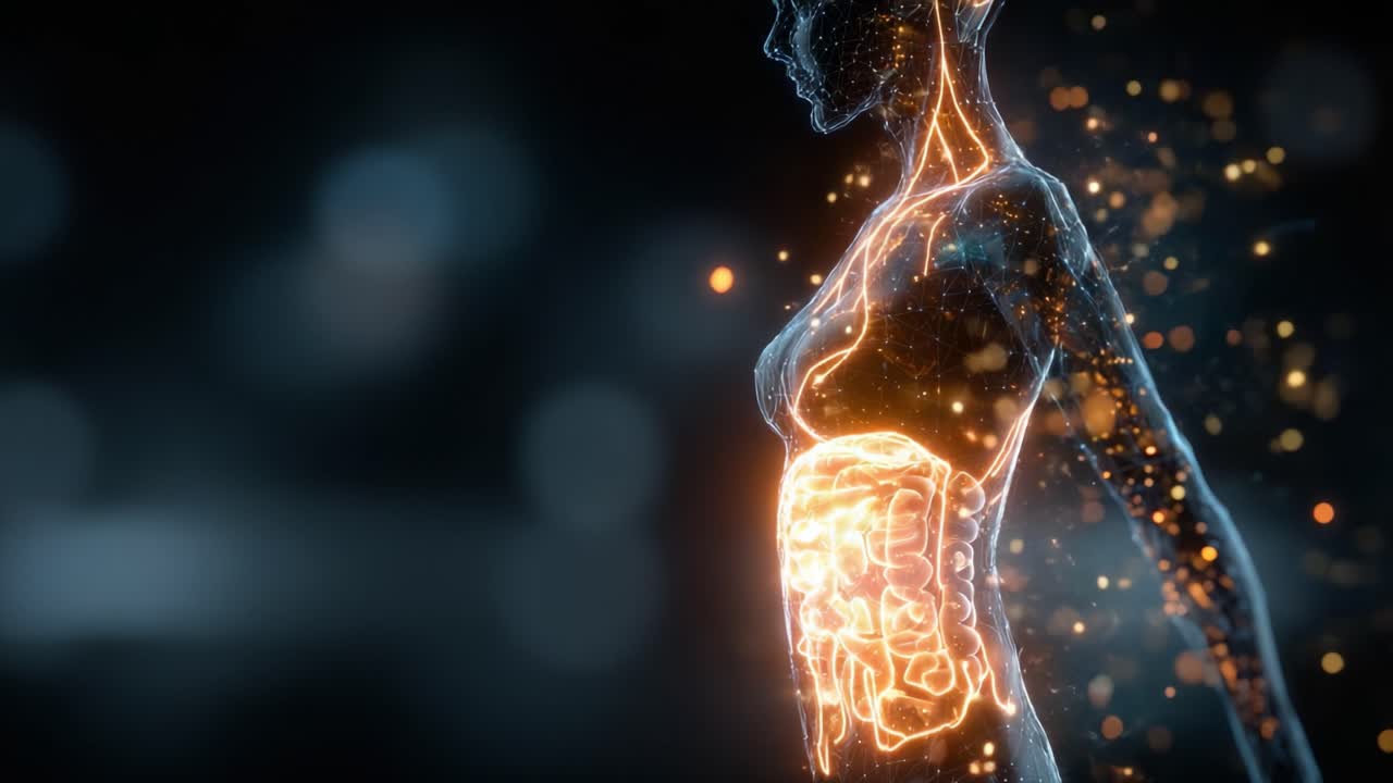 A Stunning Visualization of the Human Body's Inner Workings, Showcasing the Intricate Nervous and Digestive Systems in a Luminous Representation of Health and Vitality