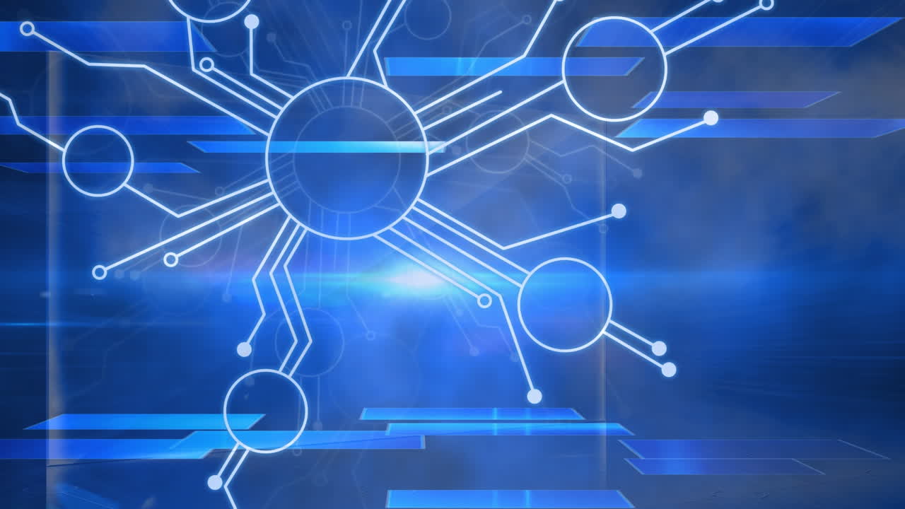 Animation of network of connections over blue digital space