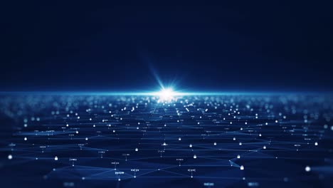 seguridad cibernética y concepto de tecnología de protección de datos digitales. conexión de pequeños polígonos de candado binario con luz central sobre fondo azul oscuro. proteger el sistema informático de internet en línea.