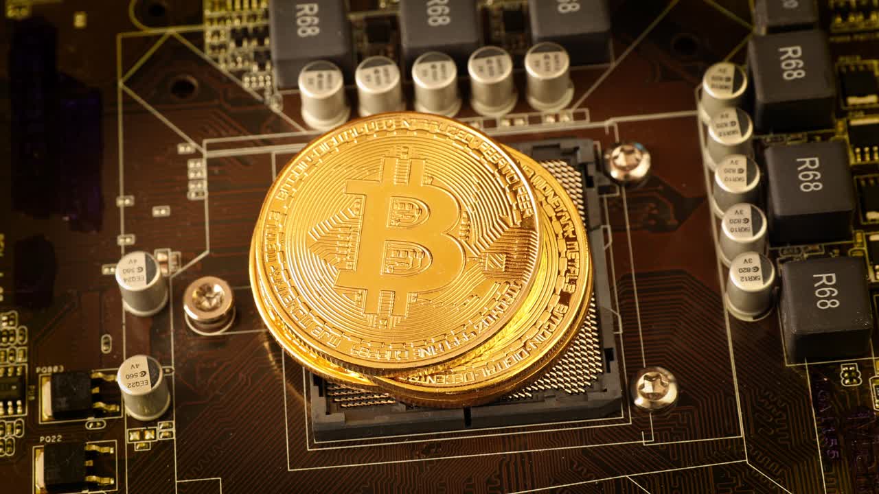 monedas de oro bit btc monedas en la placa base. bitcoin es una criptomoneda mundial y sistema de pago digital llamado la primera moneda digital descentralizada.