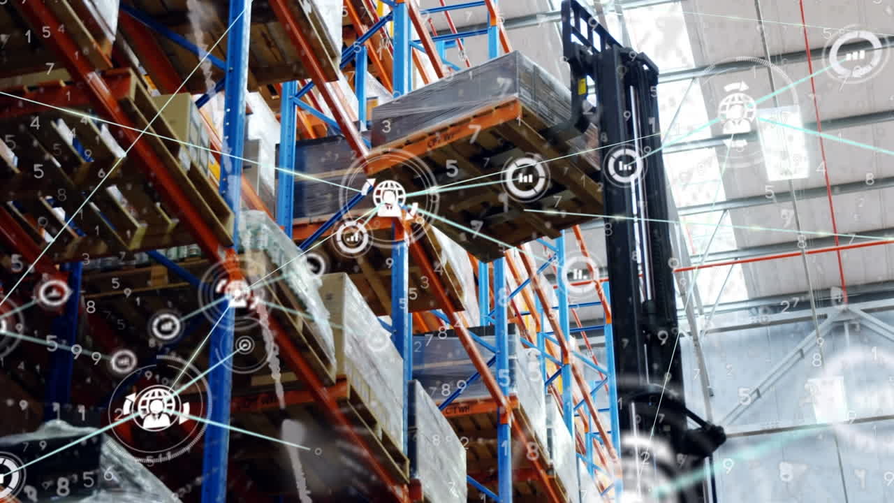 Animation of network of connection over warehouse