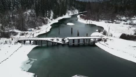 Drone-Flight-Over-the-Broken-Wooden-Bridge-Across-Adams-River