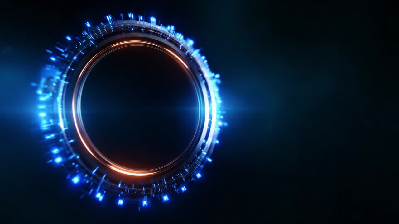 A Stunning Visual Transformation of an Energetic Blue Circular Frame: An Exploration of Evolving Light and Design, Showcasing a Dynamic Fusion of Technology and Abstract Art