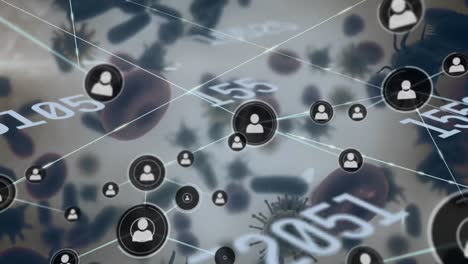 animación de números cambiantes y red de conexiones con iconos digitales