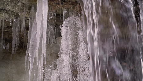 close-up of an icy waterfall in the winter