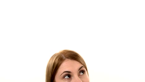 businesswoman looking at virtual interface. half head. isolated white background. add your animation