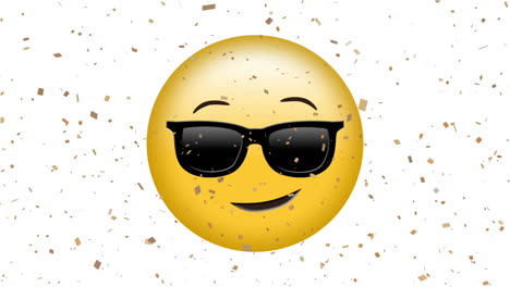 animación de gafas de sol icono emoji en fondo blanco con confeti blanco que cae