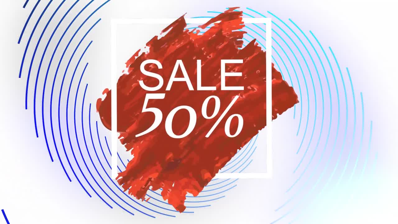 animación del texto de venta sobre círculos en movimiento sobre fondo blanco