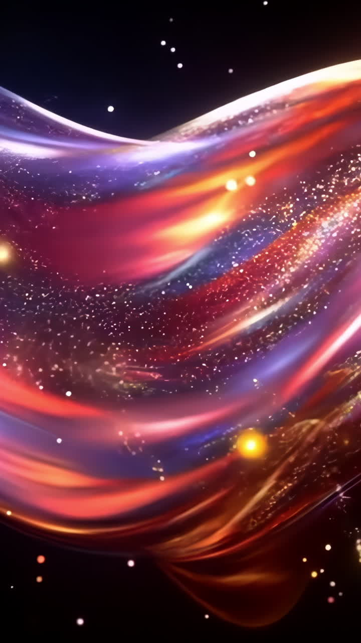 A colorful, flowing wave of liquid with a starry background. The colors are bright and vibrant, creating a sense of movement and energy. The stars in the background add a sense of depth