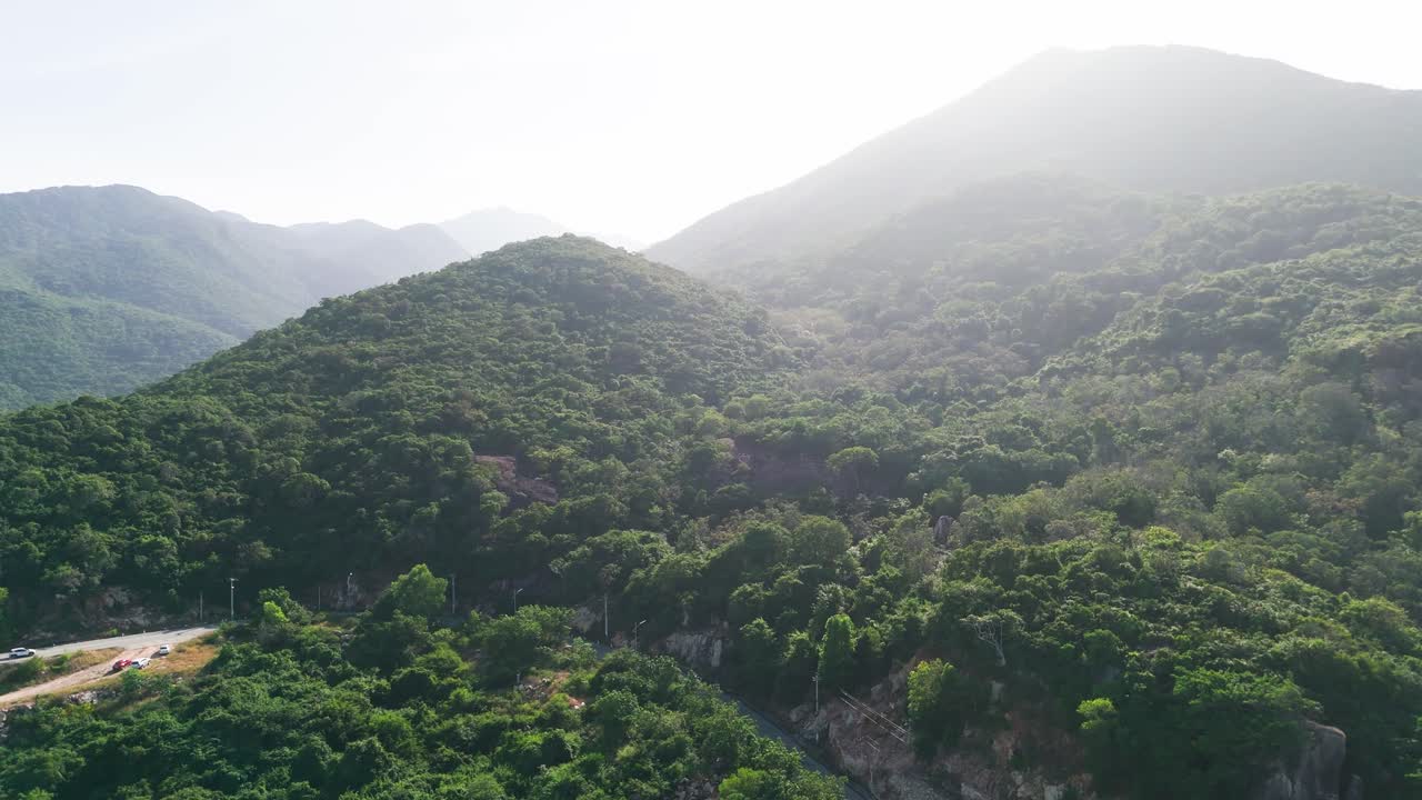 Aerial View Pan of the Mountains in the Afternoon in Ninh HảI District.