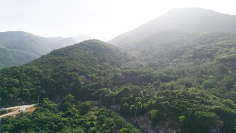 aerial view pan of the mountains in the afternoon in ninh hải district.
