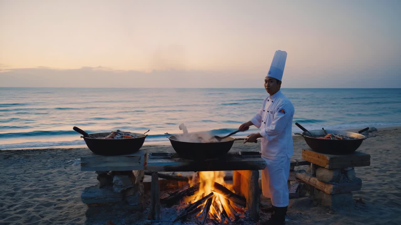 Chef Cooking by the Beach