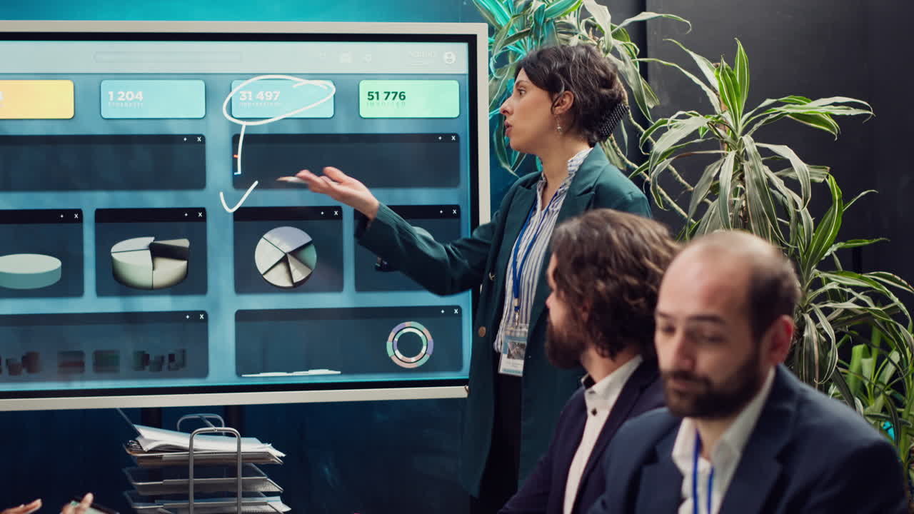 최고 운영 책임자가 프로젝트 업데이트를 발표하기 위해 피치를 하고 있습니다.