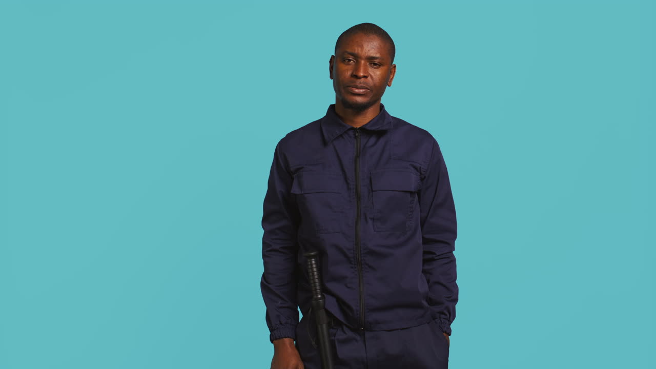 보안관은 범죄 활동을 방지하기 위해 정지 표지판을 제스처링하고 있습니다.