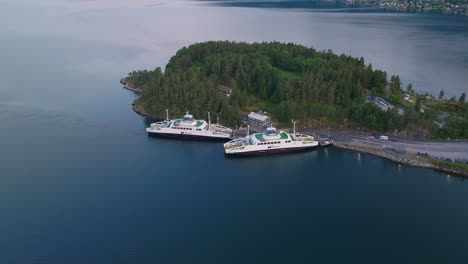 ferries moored on norway’s longest and deepest fjord, the sognefjord