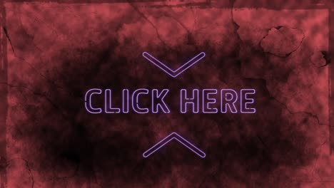 Animation-of-glowing-click-here-text-with-arrows-against-red-abandoned-wall